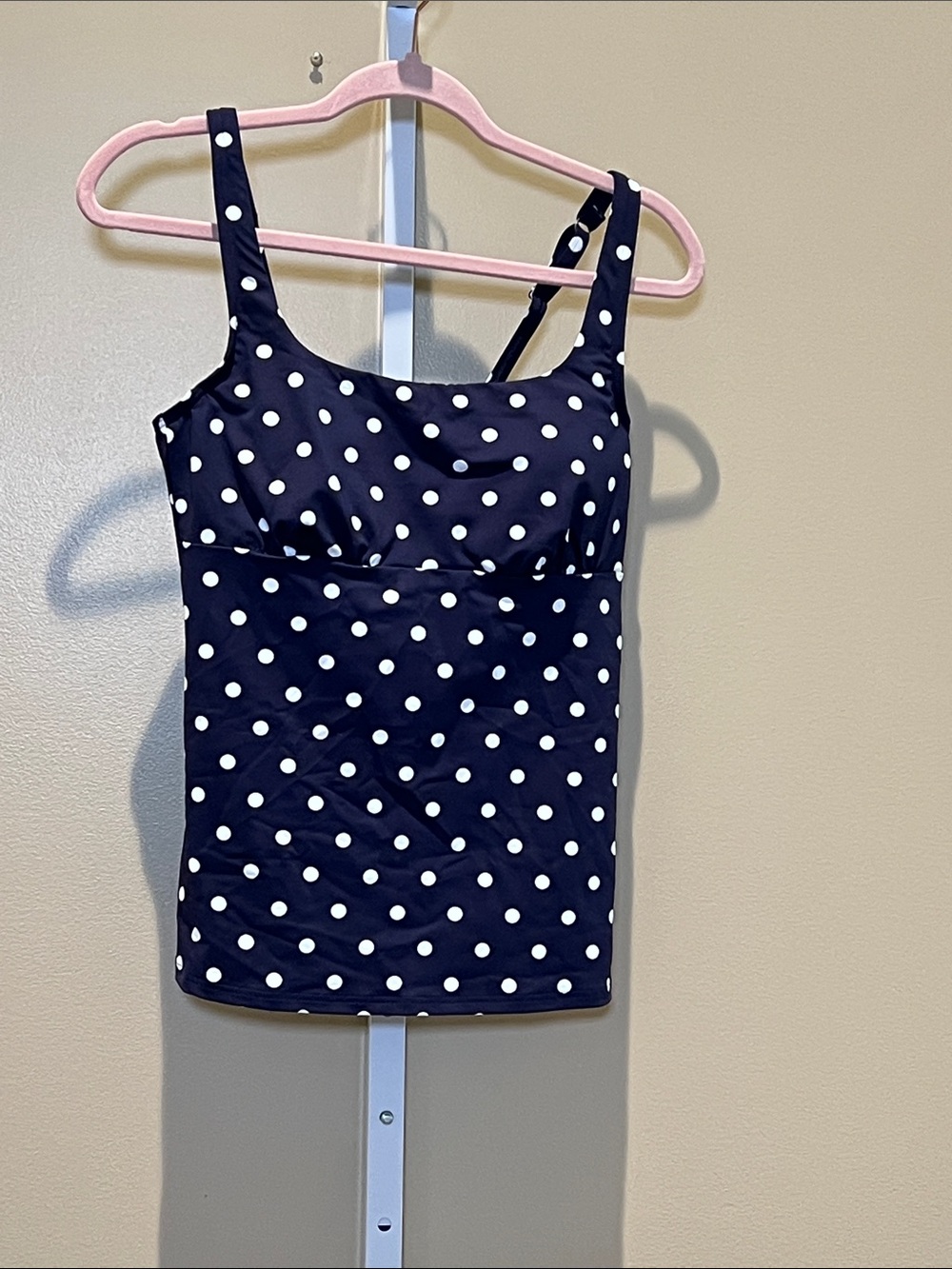 Lands' End Navy and White Polka Dot Swim Tankini
